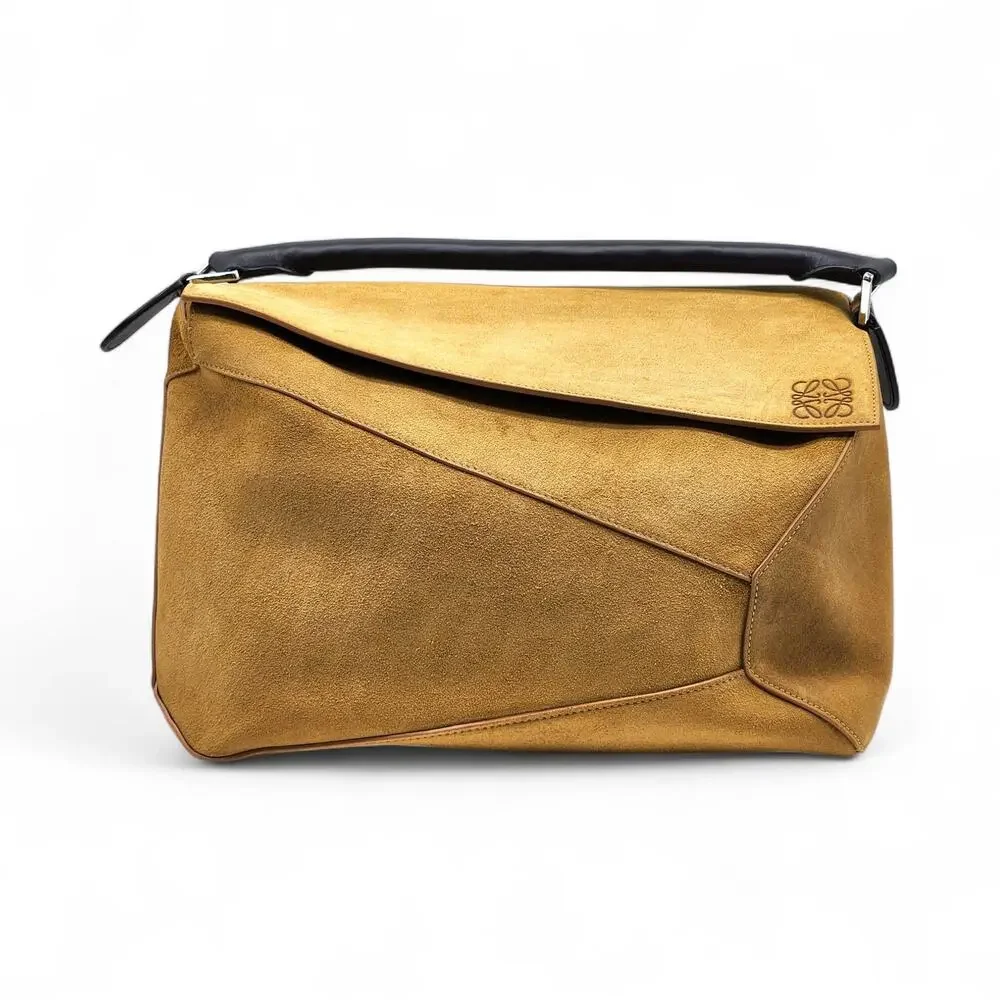 Loewe Men's Puzzle Suede Leather Shoulder Crossbody Bag in Tan - NEW